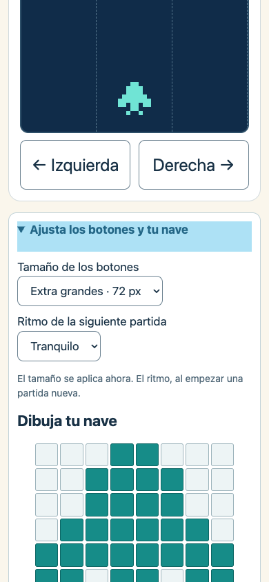 Captura real del ajuste Extra grandes y los controles ampliados durante la prueba vertical.