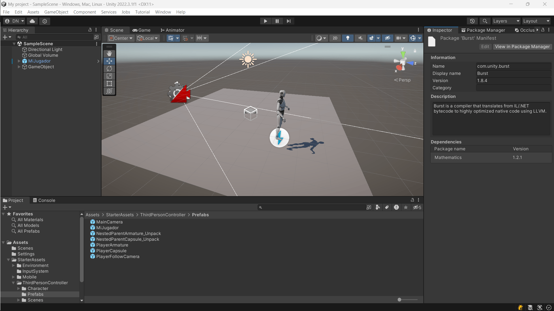 escena unity que incluye un third person controler