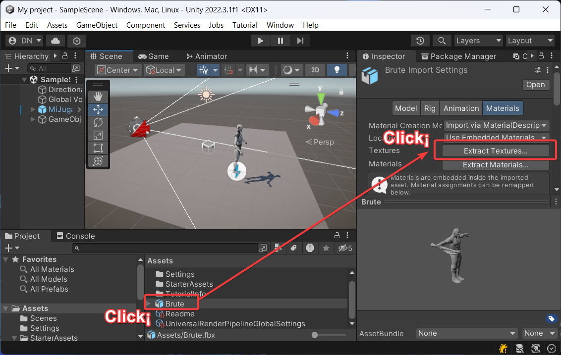 extrayendo texturas de un personaje en unity