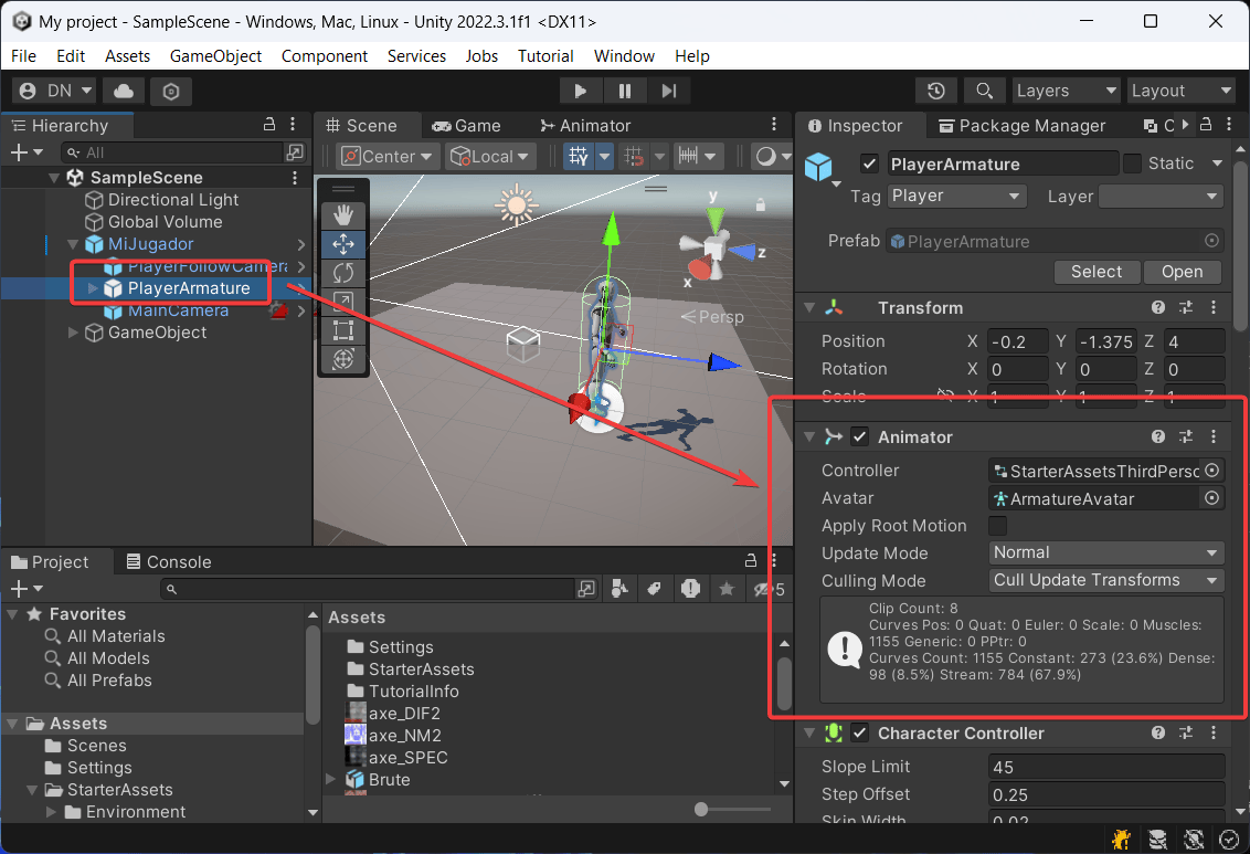 componente animator en un third person controller unity