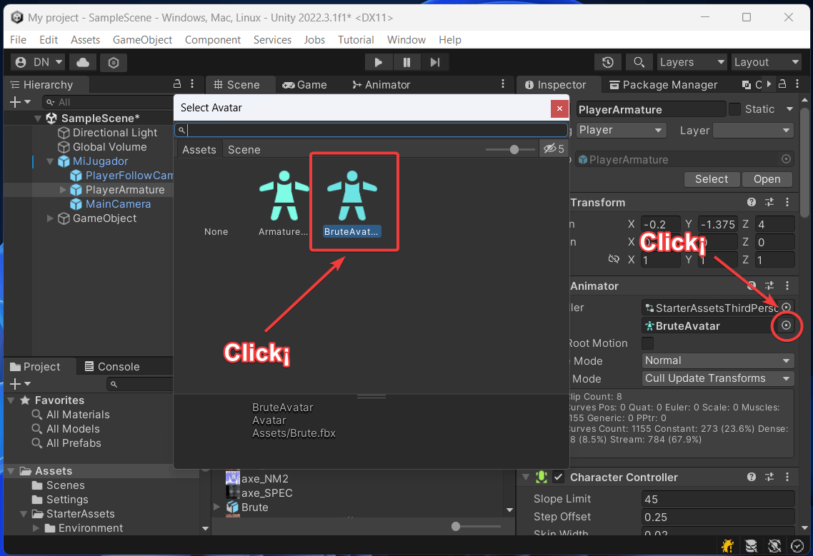 cambiando avatar en un componente animator unity