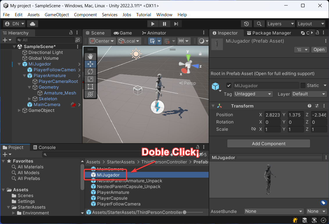 editando un prefab en unity