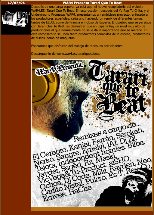 Noticia de War4.es que presenta Tararí Que Te Beat el 17 de julio de 2006